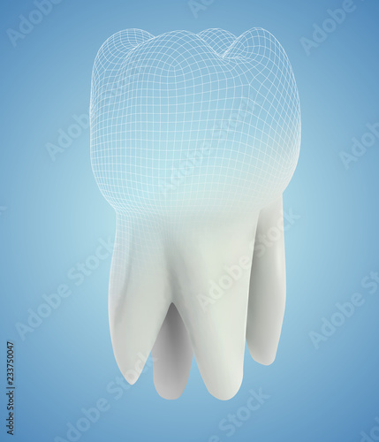 vector 3d tooth for dental medicine. on a blue background
