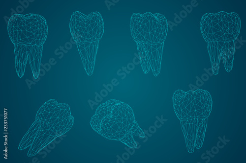 vector set of 3d teeth for dental medicine. on a blue background