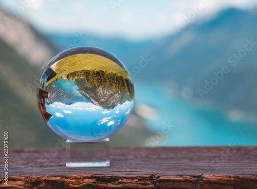 Crystal ball alpine landscape shot at Achensee - Pertisau - Tyrol - Austria