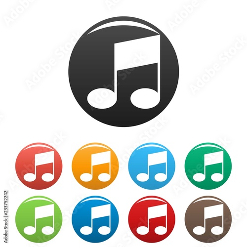 Bar musical note icons set 9 color vector isolated on white for any design