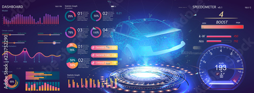 Futuristic user interface. HUD UI. Abstract virtual graphic touch user interface. Car service in the style of HUD. Virtual graphical interface Ui HUD Auto scann. Cars diagnostic. Vector illustration