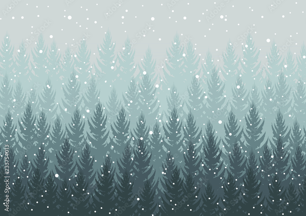 winter forest. falling snow in the air. christmas theme. new year ...