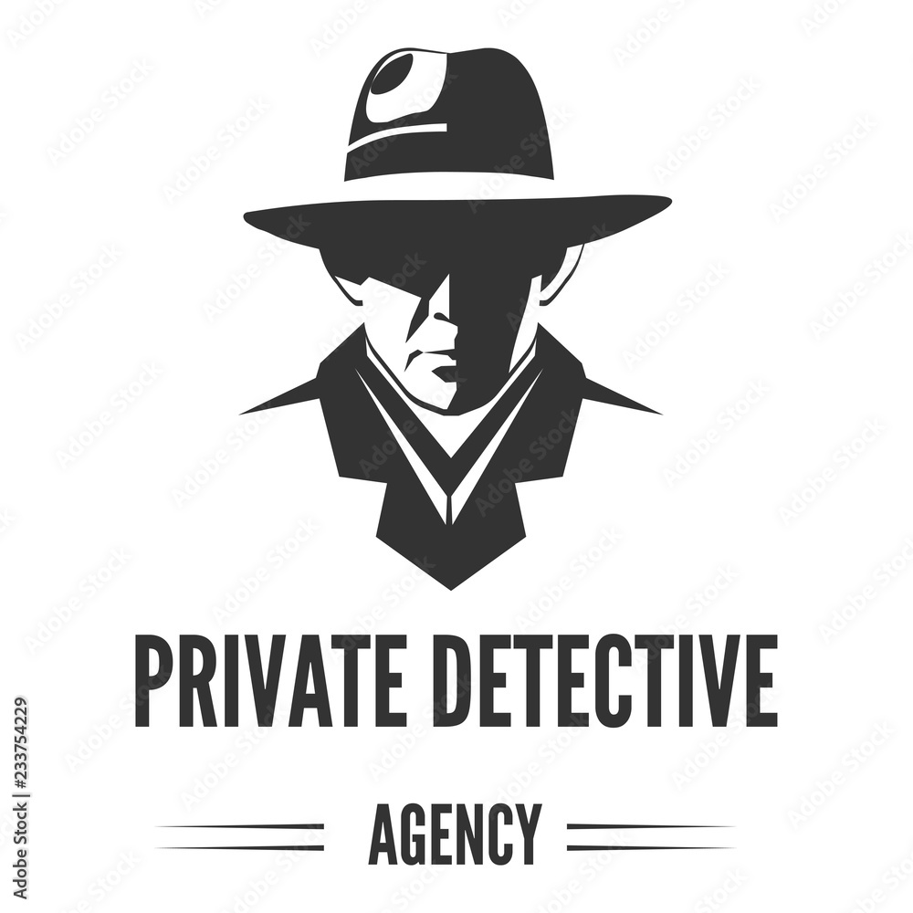 Private detective logo of vector man in hat for investigation service agency