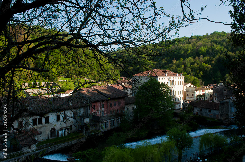 The ancient village of Polcenigo, one of the most beautiful villages in Italy in the Province of Pordenone. Italy The ancient village of Polcenigo, one of the most beautiful villages in Italy in the Province of Pordenone. Italy