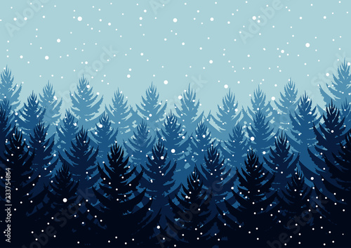 winter night forest. falling snow in the air. christmas theme. new year weather. background