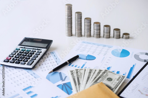 Business accessories in selective focus, Items for accounting, Marketing strategy, investment and saving, accounting and stock market