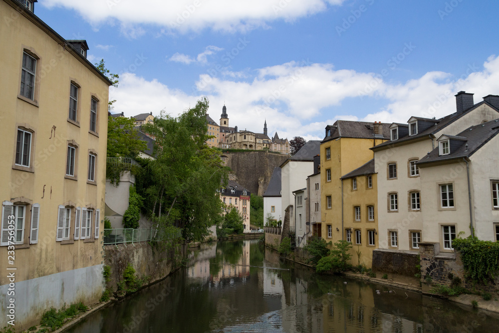 Alzette river scene in Luxembourg from Rue Munster street