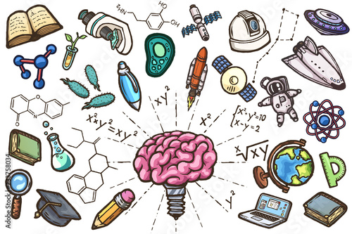 Scientific set of hand drawn vector icons.