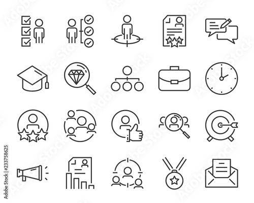 set of job seach icons ,such as work, career, traning, business, skill, meeting