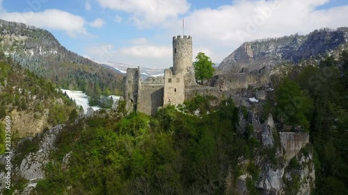 Aerial of Neu-Falkenstein Castle (1145 AD) Winter photo