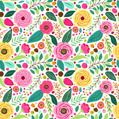 Stickers Bloemenmotief patronen Retro rustieke bloemen handgetekend patroon  © C Design Studio