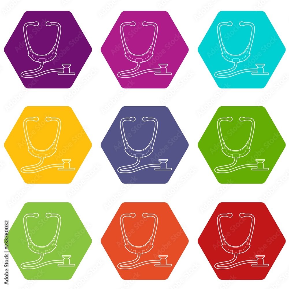 Stethoscope icons 9 set coloful isolated on white for web Stethoscope icons 9 set coloful isolated on white for web