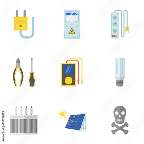 Measurement of electricity icons set. Flat set of 9 measurement of electricity vector icons for web isolated on white background