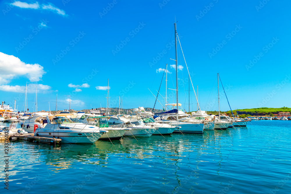 Yachts in the port of Palau province of Sassari in the Italian region Sardinia, Italy.