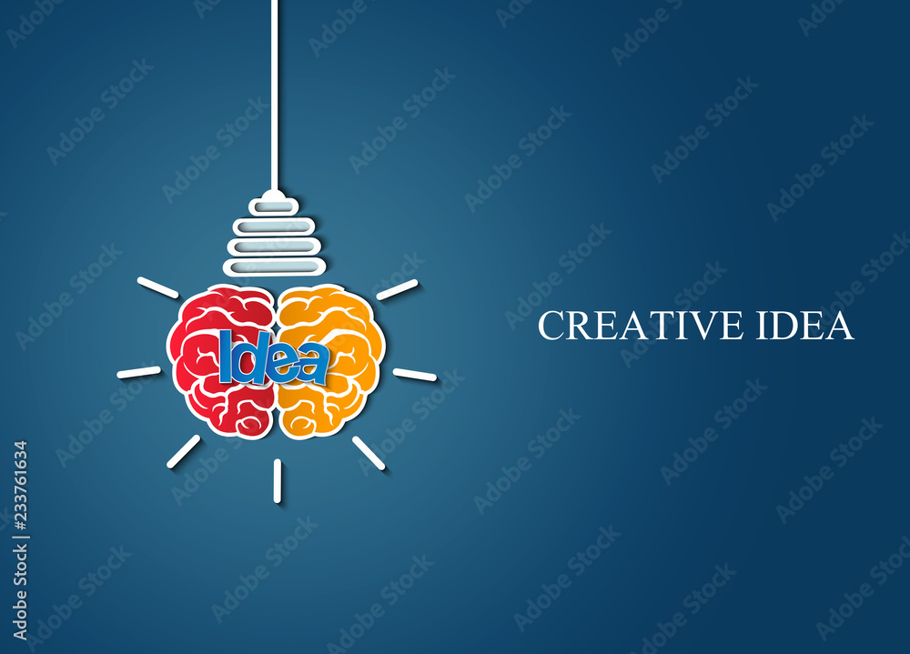 brain icon head with light bulb. sparking creative idea in business and success. on blue background. cartoon vector illustration brain icon head with light bulb. sparking creative idea in business and success. on blue background. cartoon vector illustration