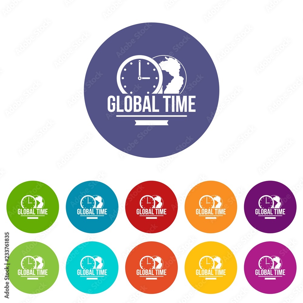 Global time icons color set vector for any web design on white background