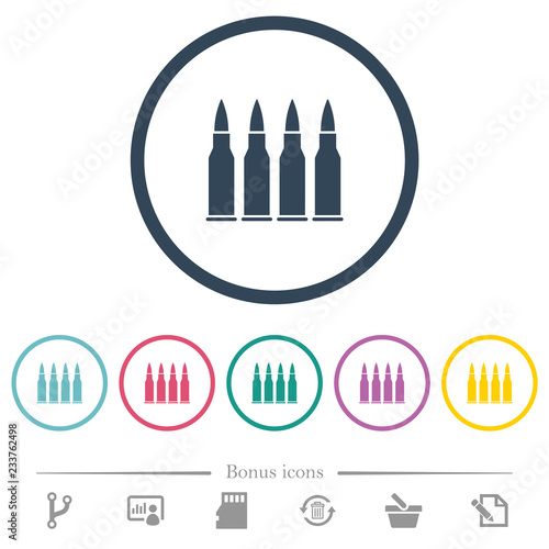 Four bullets flat color icons in round outlines