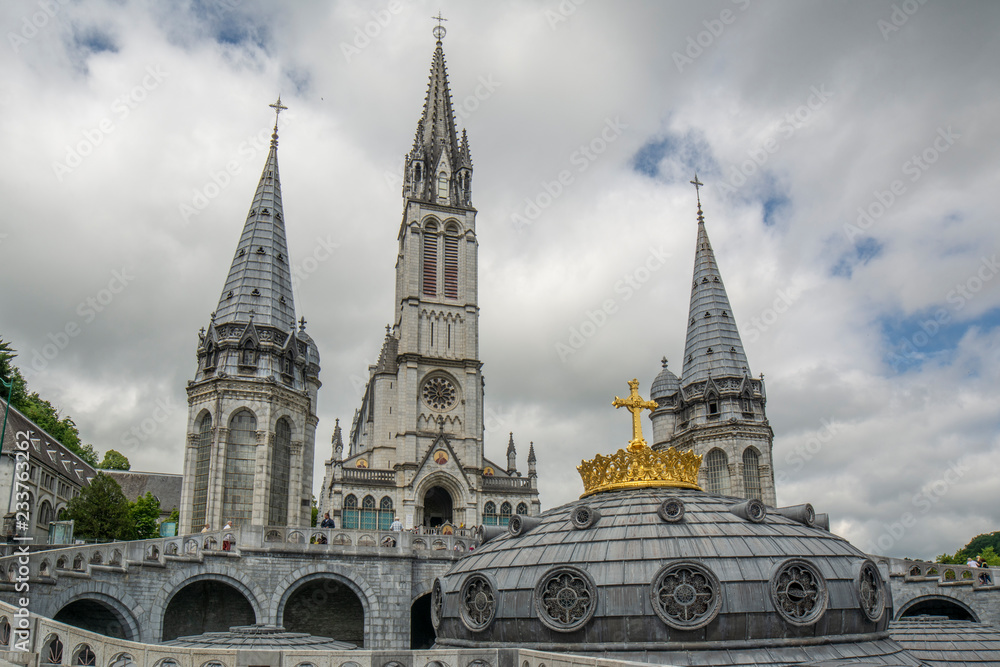 Our Lady of Lourdes Basilica in Lourdes, France.