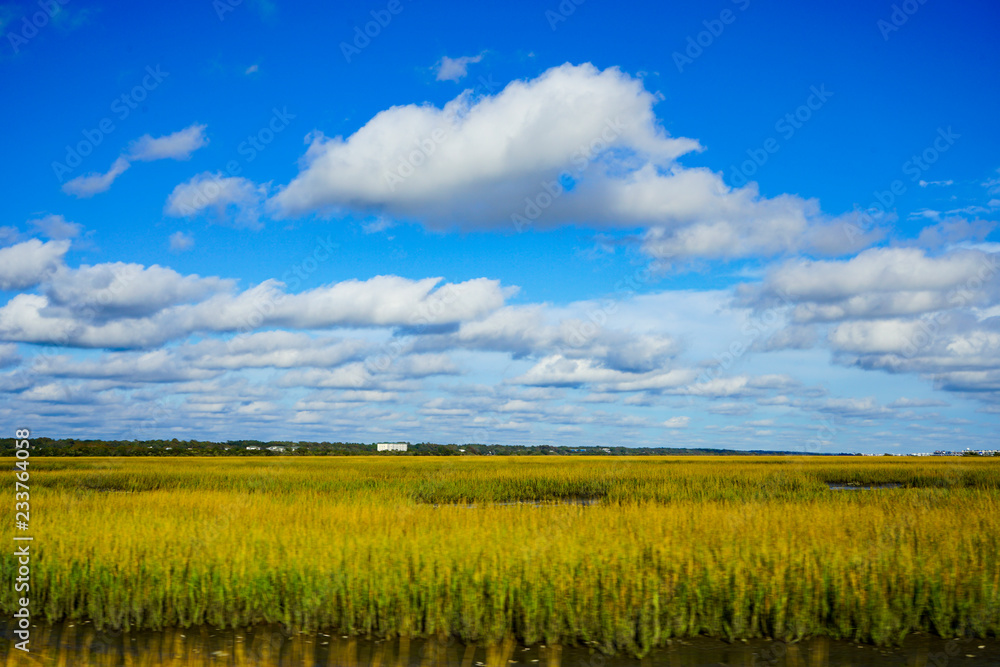 Fototapeta premium Mountains on a blue sky day, fall season.