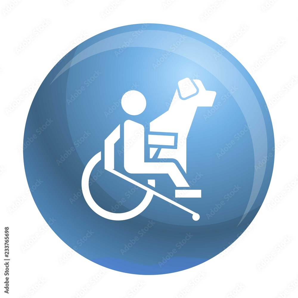 Wheelchair man dog guide icon. Simple illustration of wheelchair man dog guide vector icon for web design isolated on white background Wheelchair man dog guide icon. Simple illustration of wheelchair man dog guide vector icon for web design isolated on white background