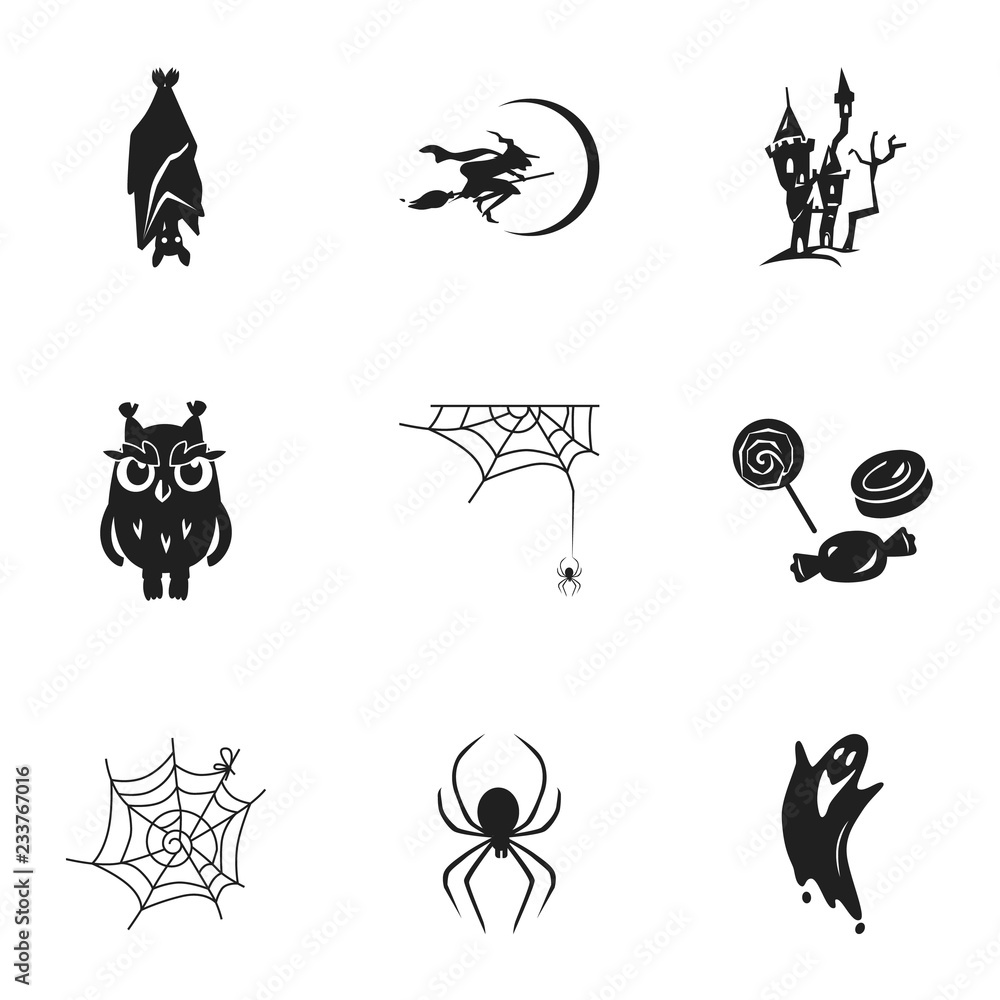 Obraz premium Scary Halloween icon set. Simple set of 9 scary Halloween vector icons for web design isolated on white background