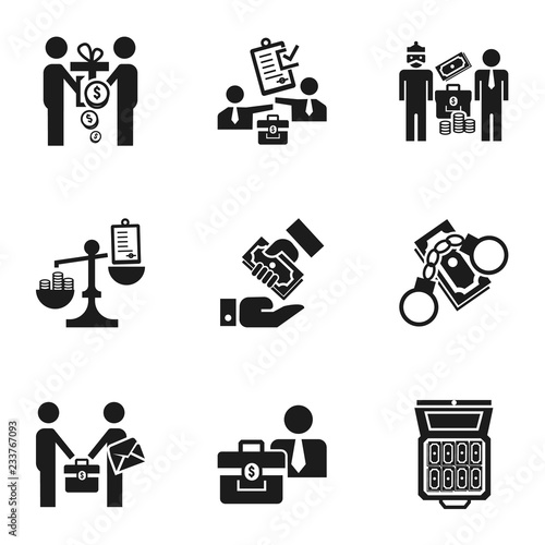 Corruption money icon set. Simple set of 9 corruption money vector icons for web design isolated on white background
