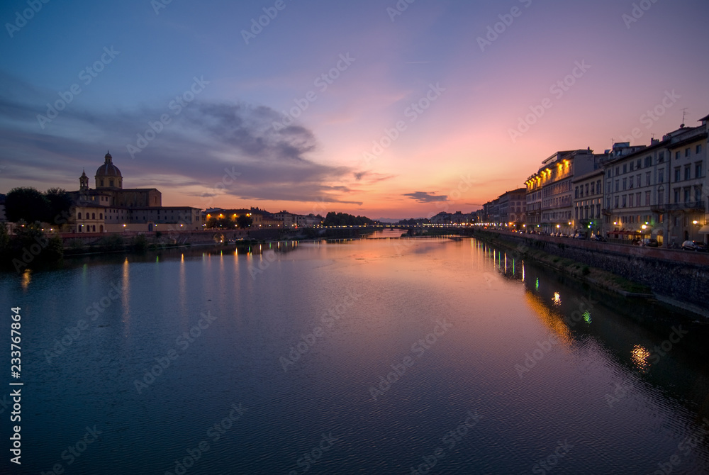 sunset at the river arno