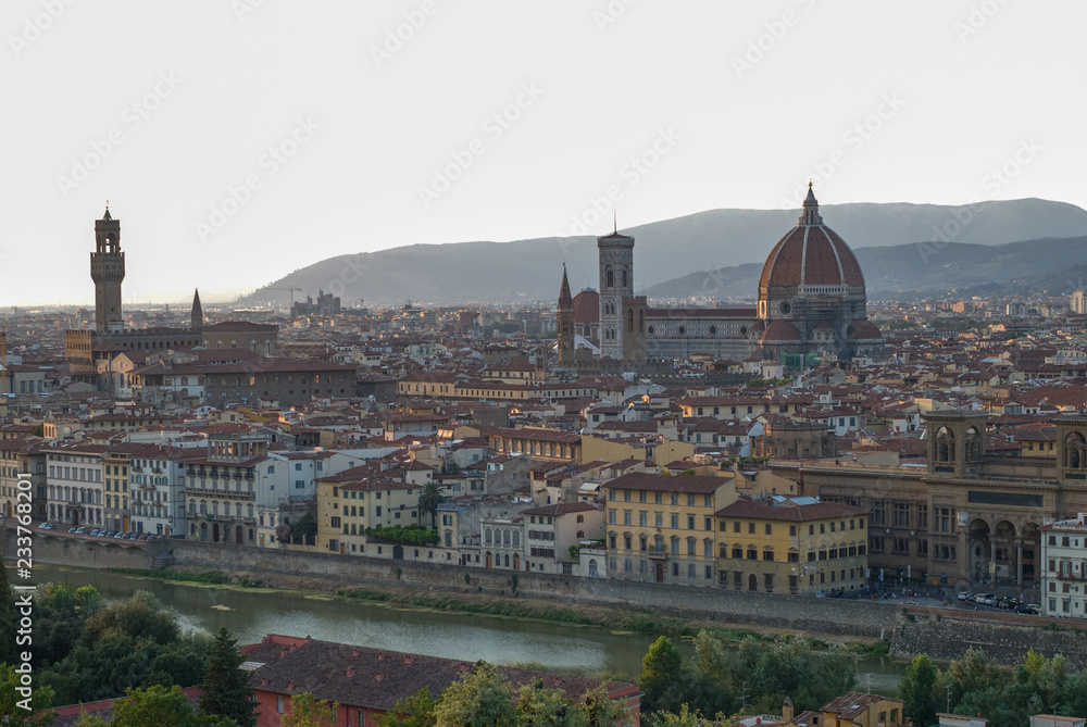 citiscape of florence with cathedral and palazzo vecchio