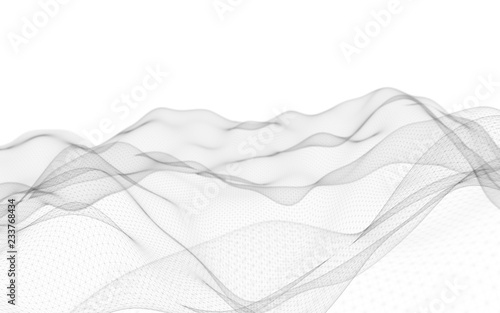 Abstract landscape on a white background. Cyberspace grid. Hi-tech network. 3D illustration
