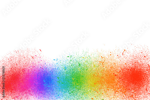 Multi color paint is a rainbow on a white background.