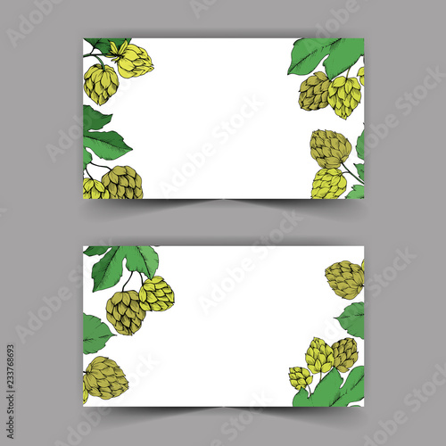 Green engraved humulus ink art. Vector Wedding background card. Invitation elegant card.