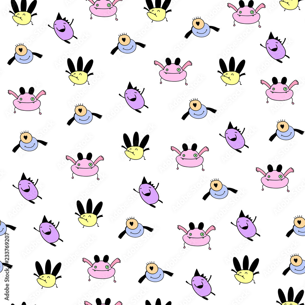 Hand drawn cute monsters. Vector seamless pattern Hand drawn cute monsters. Vector seamless pattern