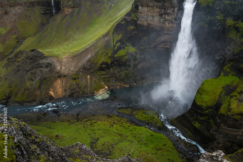 Powerfull Haifoss waterfall in Iceland