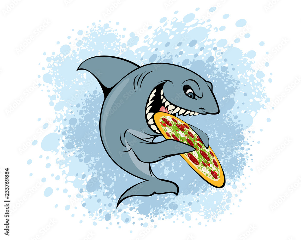 Obraz premium Rekin jedzący pizzę