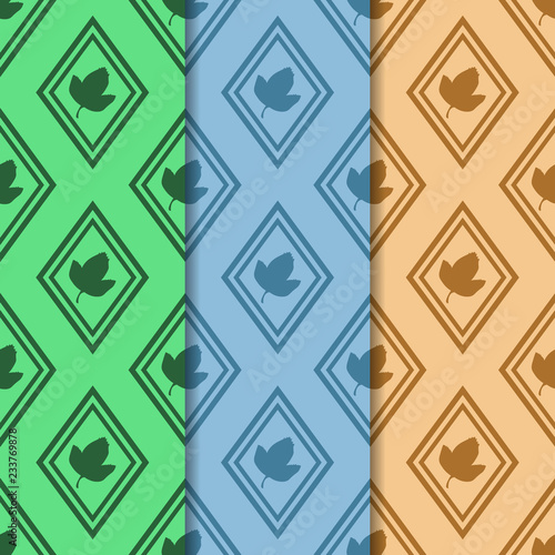 seamless geometric abstract pattern with floral motive rhombus and leave