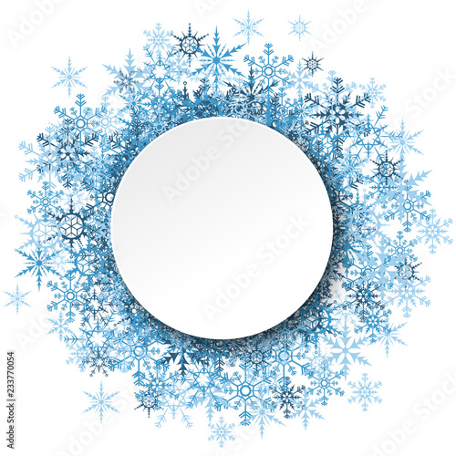 snowflakes behind white empty frame