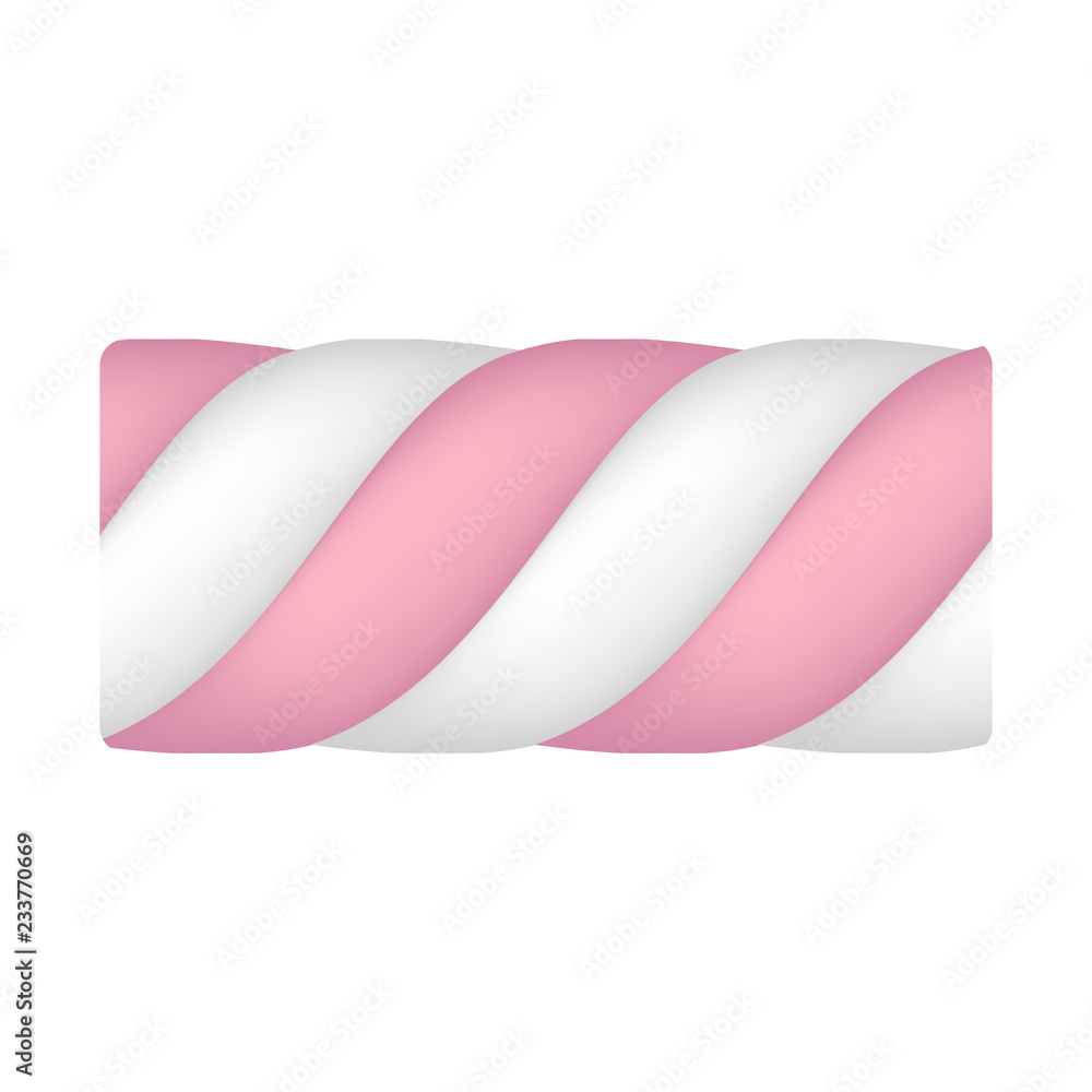 Striped marshmallow icon. Realistic illustration of striped marshmallow vector icon for web design isolated on white background