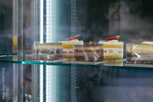 desserts displayed in the shop window