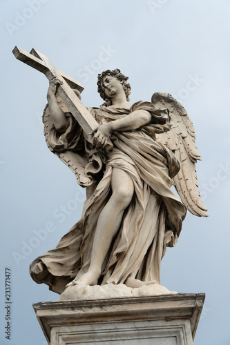 Marble Angel with the Cross by Ercole Ferrata, outside the Castle of the Holy Angel, Rome, Italy (Italian Castel Sant'Angelo), or Mausoleum of Hadrian