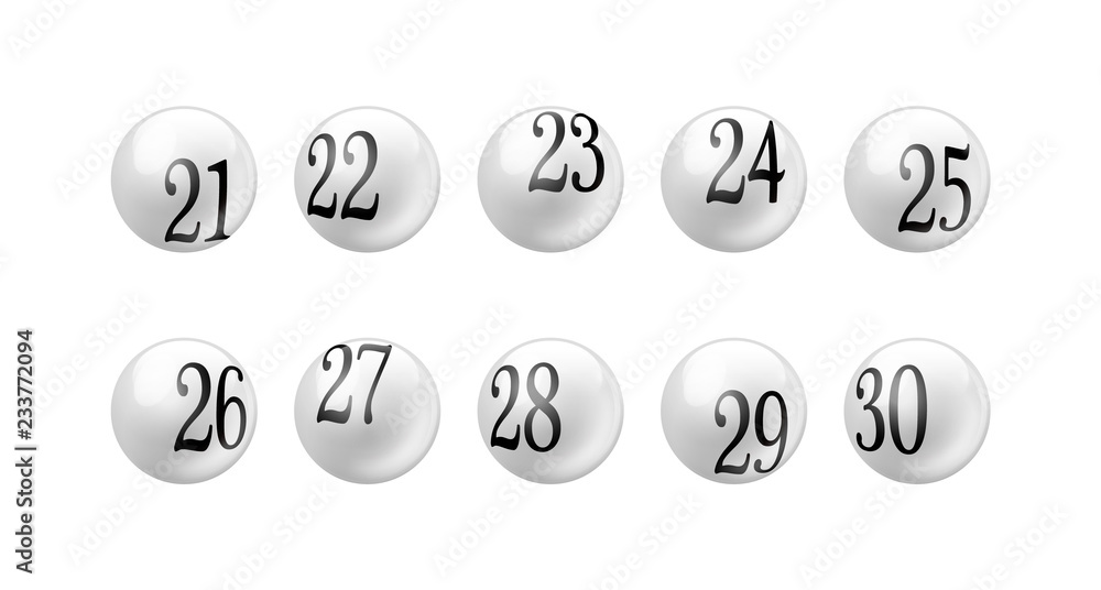 Vector Bingo Lottery Number Balls 21 to 30 Set Isolated on White Background. Vector Bingo Lottery Number Balls 21 to 30 Set Isolated on White Background.
