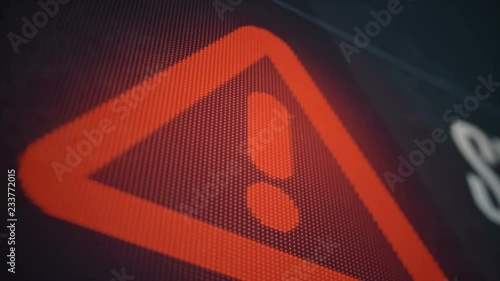 Abstract background with animation of alert message of system error on touch screen mobile gadget. Macro view of fingerprints on glass screen.