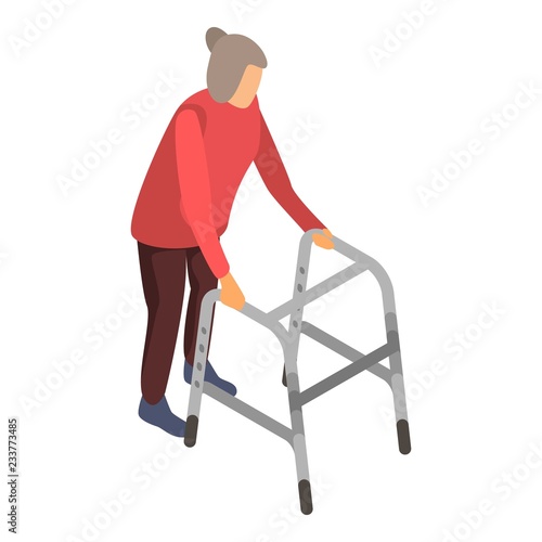 Old woman walker icon. Isometric of old woman walker vector icon for web design isolated on white background