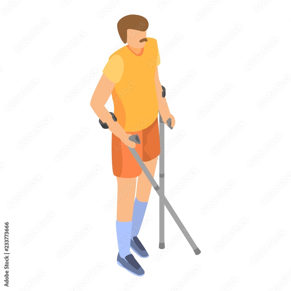 Invalid person with crutches icon. Isometric of invalid person with crutches vector icon for web design isolated on white background Invalid person with crutches icon. Isometric of invalid person with crutches vector icon for web design isolated on white background