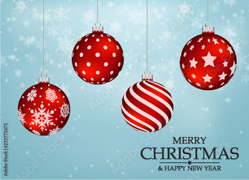 Red Christmas balls With snowflakes background