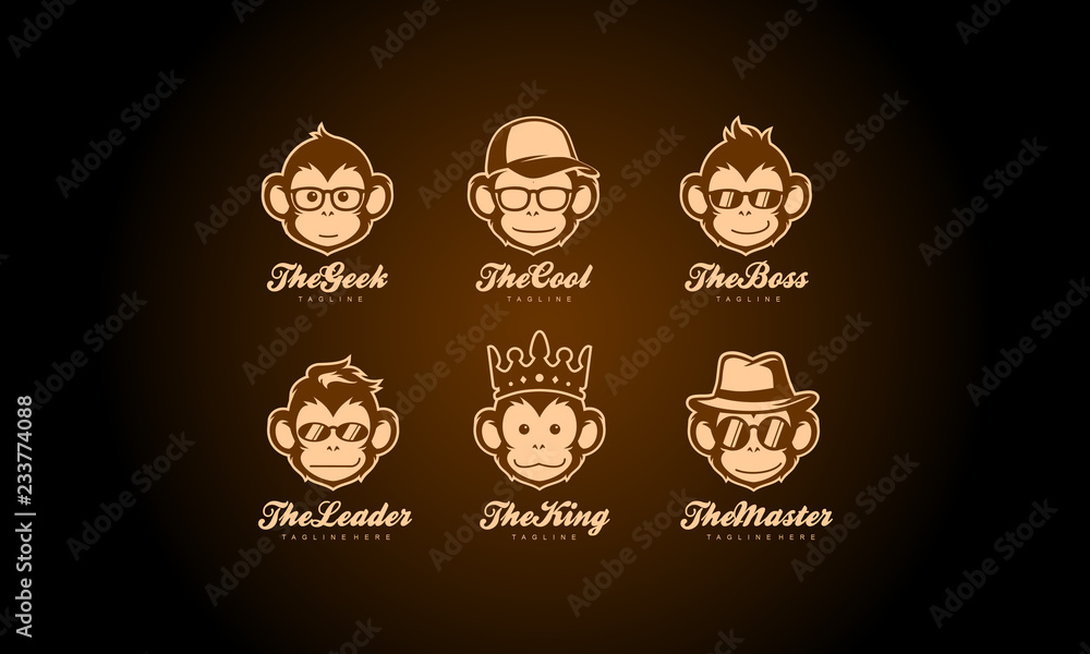 Fototapeta premium Kolekcja logo głowy małpy - zestaw wektor twarz małpy