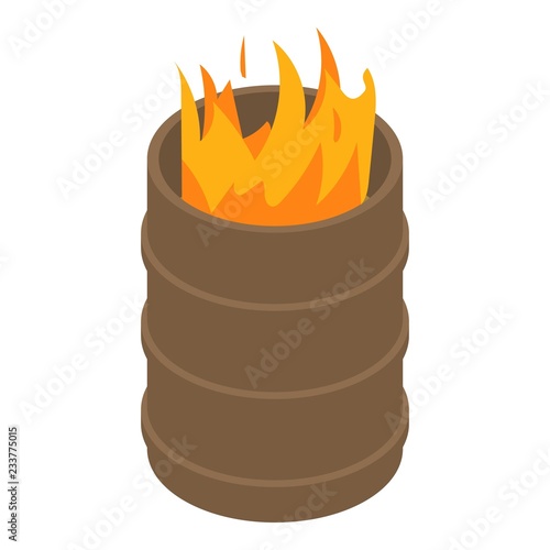 Fire burning in barrel icon. Isometric of fire burning in barrel vector icon for web design isolated on white background