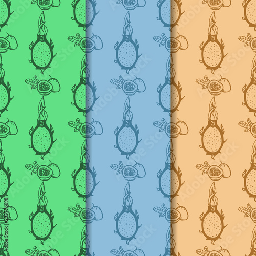 passion fruit, pitahaya tropical fruit seamless pattern