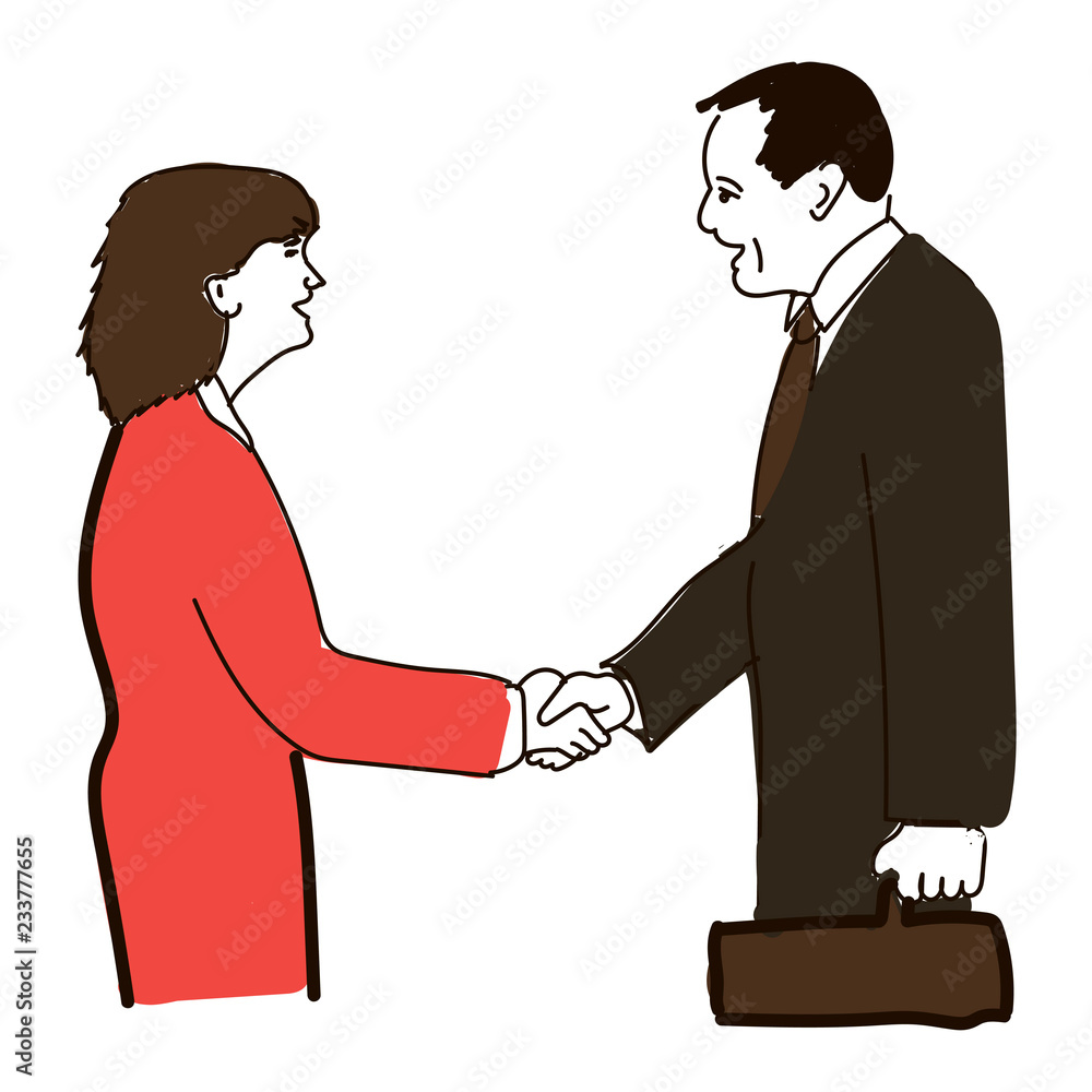 Man and woman, business partners, handshake.