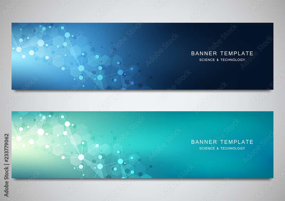 Vector banners and headers for site with molecules background and neural network. Genetic engineering or laboratory research. Abstract geometric texture for medical, science and technology design. Vector banners and headers for site with molecules background and neural network. Genetic engineering or laboratory research. Abstract geometric texture for medical, science and technology design.