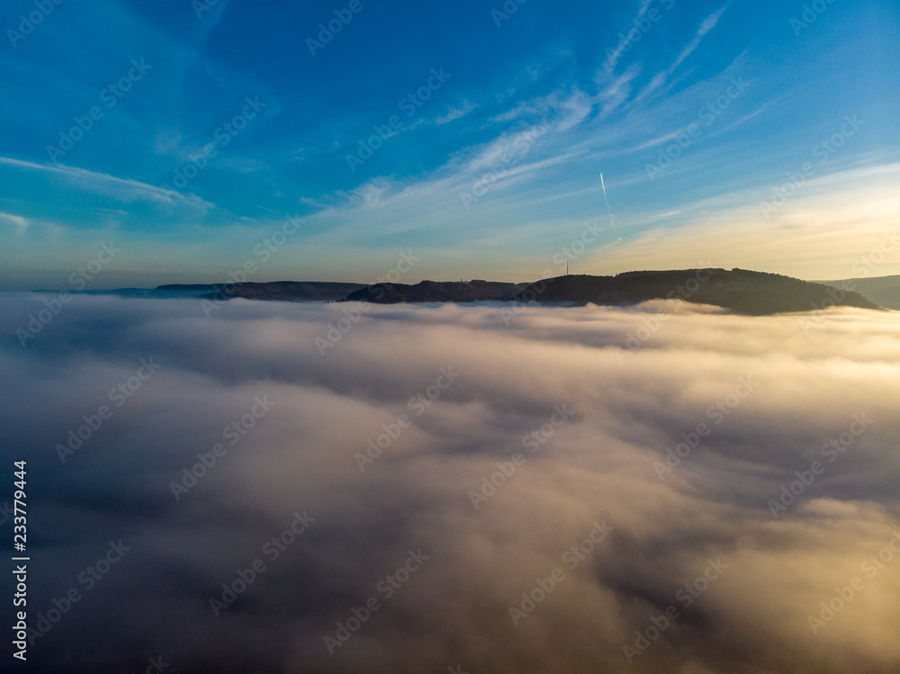 Jena Thuringia above the fog with a view towards the city center